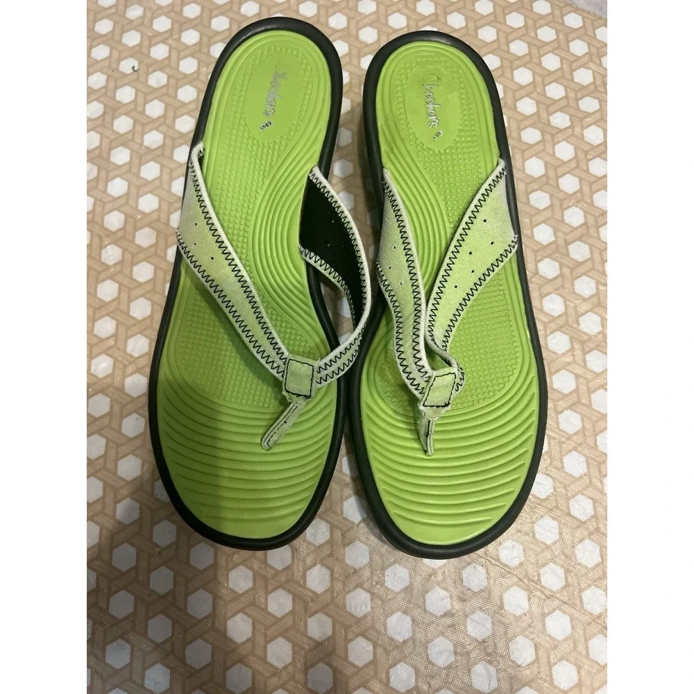 Skechers Flip Flop Wedge Sandals Black Lime Green Size‎ 10 Shoe Womens